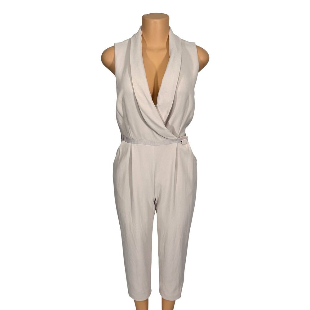 Karen Millen Womens Sleeveless Shawl Collar Wrap‎ Jumpsuit Pale Pink Size 8